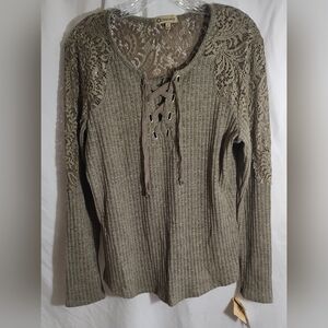 Democracy Olive Lace-Up Ribbed Top